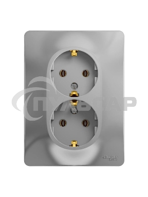 Розетка 2-м СП Glossa в сборе с заземл. в сборе алюм. SchE GSL000324