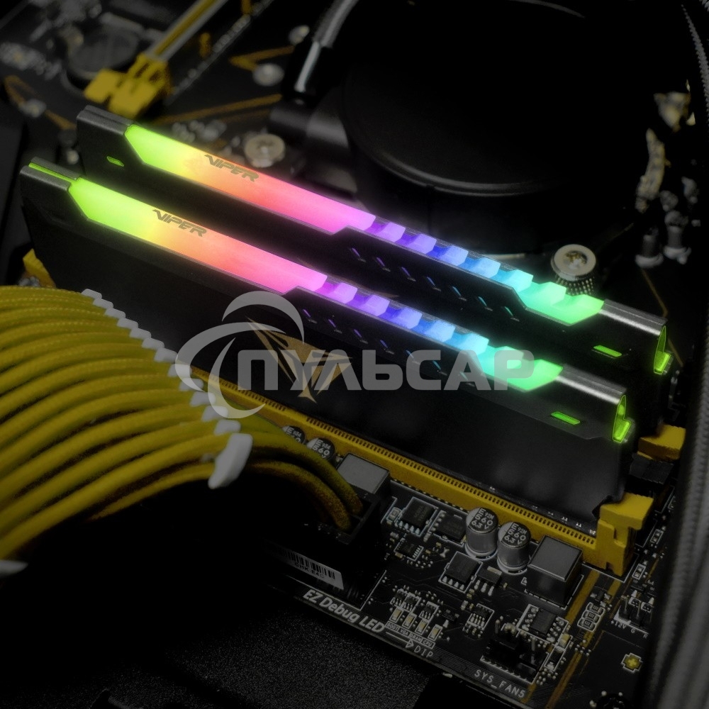 Оперативная память Patriot Viper Steel, DDR4, 32Gb (1x32Gb), 3200MHz, CL18, DIMM, с радиатором, RGB, черный