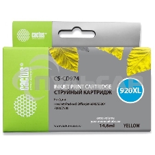 Картридж струйный Cactus CS-CD974 №920XL желтый (14,6 мл.) для HP Officejet 6000/6500/7000/7500