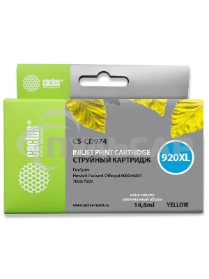 Картридж струйный Cactus CS-CD974 №920XL желтый (14,6 мл.) для HP Officejet 6000/6500/7000/7500