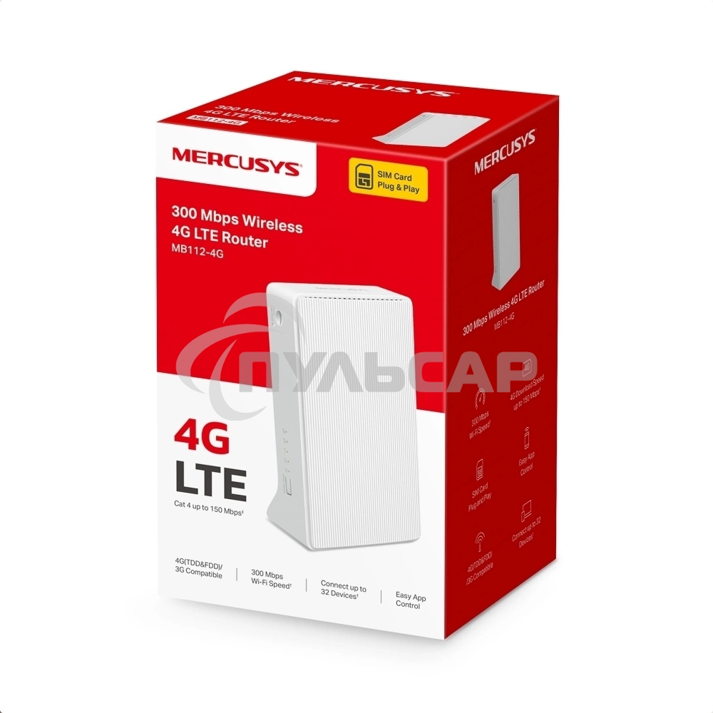 Роутер беспроводной Mercusys MB112-4G N300 10/100BASE-TX/4G cat. 4