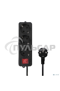 Удлинитель Гарнизон EL-NB-G3-B-3 3р 10А 3м с выключателем и заземлением, черный