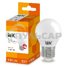 Лампа светодиодная ECO G45 5Вт шар 3000К тепл. бел. E27 450лм 230-240В ИЭК LLE-G45-5-230-30-E27