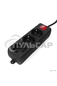 Удлинитель Гарнизон EL-NB-G3-B-3 3р 10А 3м с выключателем и заземлением, черный