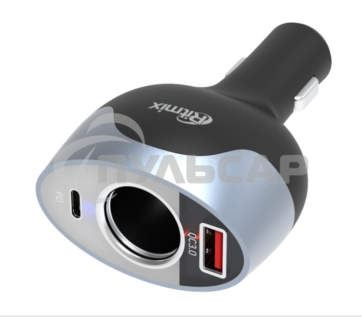 Разветвитель роз.прикуривателя Ritmix RM-12XQPD 1xSoc 2xUSB черный/серебристый/серебристый (80000163)