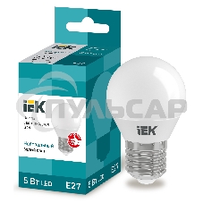 Лампа светодиодная ECO G45 5Вт шар 4000К белый E27 450лм 230-240В ИЭК LLE-G45-5-230-40-E27