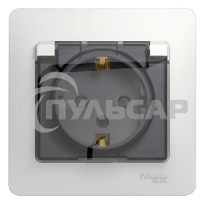 Розетка 1-м СП Glossa 16А с защ. крышкой защ. шторки с заземл. в сборе IP44 бел. SchE GSL000148