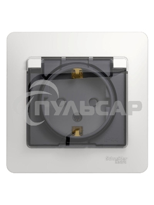 Розетка 1-м СП Glossa 16А с защ. крышкой защ. шторки с заземл. в сборе IP44 бел. SchE GSL000148