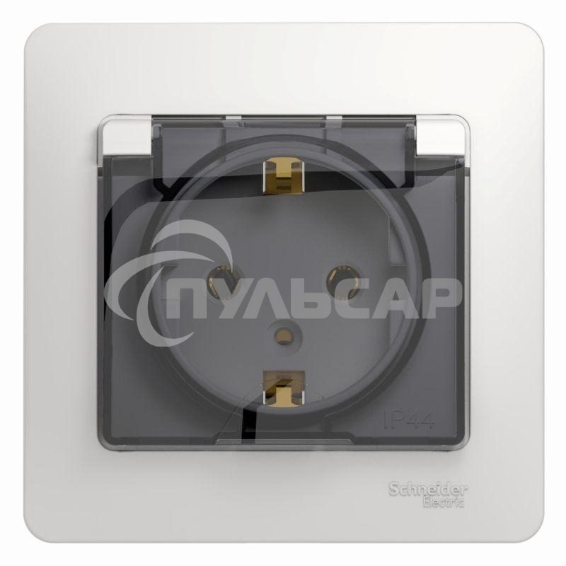 Розетка 1-м СП Glossa 16А с защ. крышкой защ. шторки с заземл. в сборе IP20 бел. SchE GSL000146