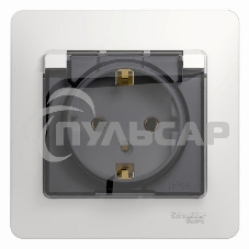 Розетка 1-м СП Glossa 16А с защ. крышкой защ. шторки с заземл. в сборе IP20 бел. SchE GSL000146