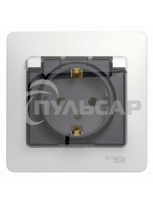 Розетка 1-м СП Glossa 16А с защ. крышкой защ. шторки с заземл. в сборе IP20 бел. SchE GSL000146