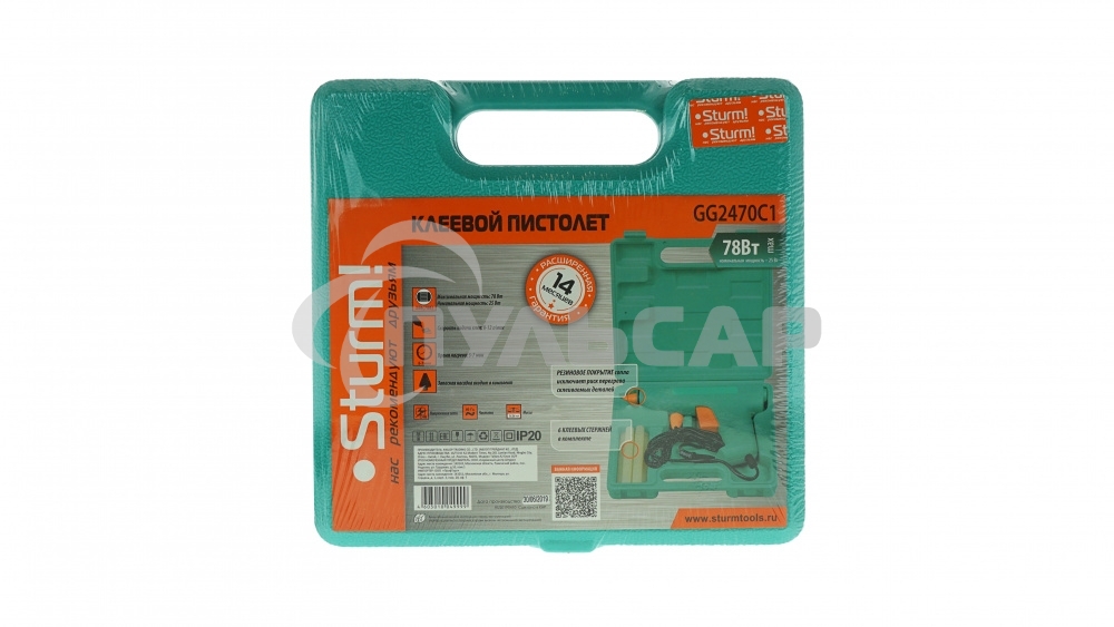 Пистолет клеевой Sturm, 78 Вт 12 г/мин, диам.11мм, кейс, 6 стержней в комплекте [GG2470C1]