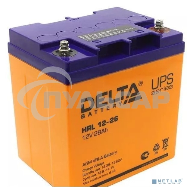 Аккумуляторная батарея Delta HRL 12-26 X напряжение 12В, емкость 28А·ч (165х125х175мм)