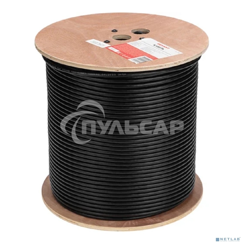 Кабель витая пара F/UTP, CAT 6, PE, 4PR, 23AWG, OUTDOOR, SOLID, черный, 305м Rexant