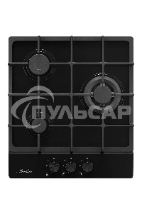 Газовая варочная панель MONSHER, газ, High-Tech, 44 см, автоматический электроподжиг, газ-контроль, форсунки под сжиженый газ, SABAF конфорки, чугунные решетки, черный