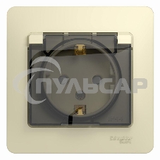 Розетка 1-м СП Glossa 16А с защ. крышкой защ. шторки с заземл. в сборе IP44 беж. SchE GSL000248