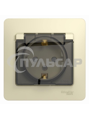 Розетка 1-м СП Glossa 16А с защ. крышкой защ. шторки с заземл. в сборе IP44 беж. SchE GSL000248