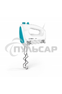 Миксер Bosch MFQ2210D, 375 Вт, белый/ голубой, 4 скорости+ импульс.режим, 2 крюка+ 2 венчика