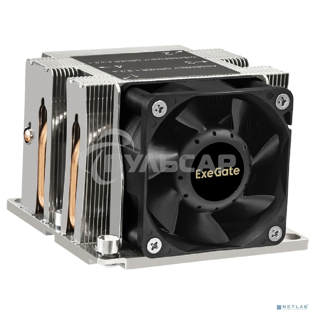 Кулер для процессора ExeGate ESNK-P0068AP4.PWM.2U.3647.Cu серебристый/черный, 60 мм, алюминий/медь, 6800 об/мин, 52 дБ, 4 pin, 205 Вт, 64.5 мм