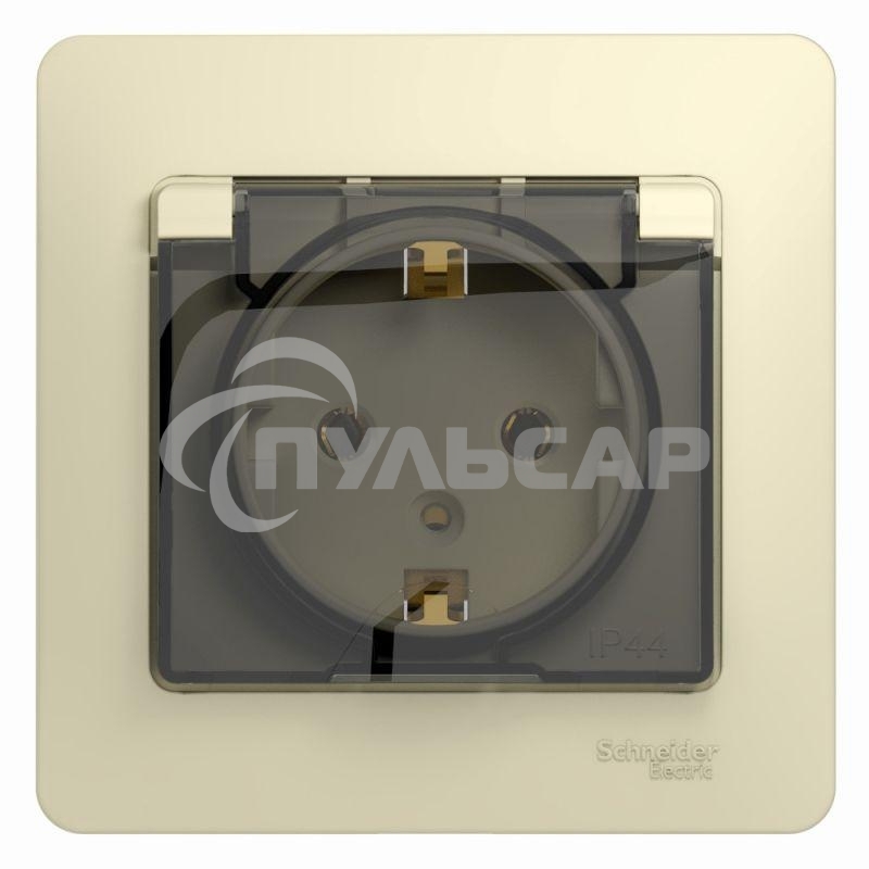 Розетка 1-м СП Glossa 16А с защ. крышкой защ. шторки с заземл. в сборе IP20 беж. SchE GSL000246