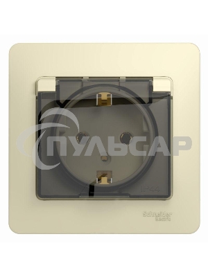 Розетка 1-м СП Glossa 16А с защ. крышкой защ. шторки с заземл. в сборе IP20 беж. SchE GSL000246