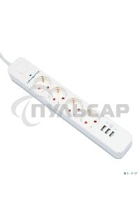 Сетевой фильтр Гарнизон 2.0 Мультипорт EPS-4-U3-W-2, 4 р, 10А, 3xUSB, 2м, ур.защиты 2+, белый, пакет