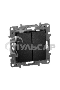 Выключатель двухклавишный, автоматические клеммы, Etika, 10AX, 250В~, антрацит Выключатель двухклавишный, автоматические клеммы, Etika, 10AX, 250В~, антрацит