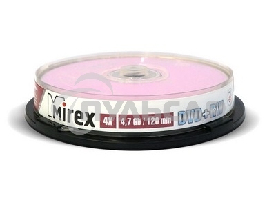 Диск DVD+RW Mirex 4.7 Gb, 4x, Cake Box (10), (10/300)