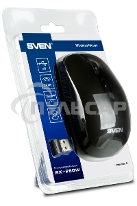Мышь беспроводная SVEN RX-260W черный, 1600 dpi, радиоканал, USB, кнопки - 4