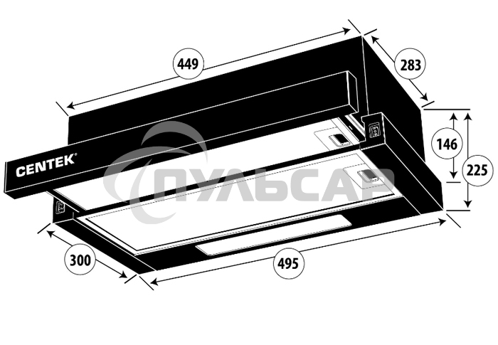 Вытяжка встраиваемая Centek СТ-1840-50 серебристая, 50 см, 600 куб. м/ч, 52 дБ