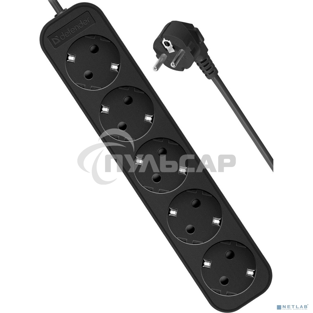 Удлинитель Defender с заземлением M518 1.8 м, 5 розеток, черный
