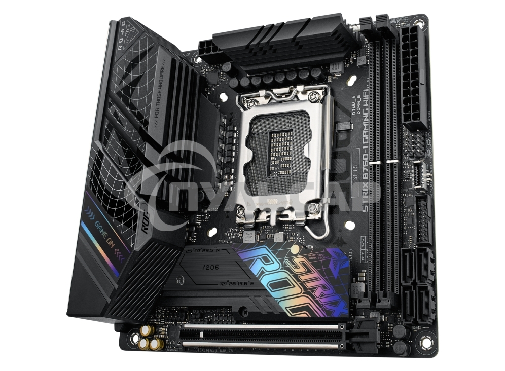 Материнская плата ASUS ROG STRIX B760-I GAMING WIFI, LGA 1700, Intel B760, 2xDDR5, 4xSATA, 2xM.2, 1xPCIe 5.0 x16, 1xHDMI, 1xDP, 1x 2.5Gb LAN, 3xUSB-A 2.0, 3xUSB-A 3.2 Gen 1, 1xUSB-C 3.2 Gen 1, 1xUSB-C 3.2 Gen 2x2, 5x3.5 мм, 7.1, Mini-ITX