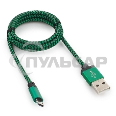 Кабель Gembird USB 2.0 Cablexpert CC-mUSB2gn1m, AM/microBM 5P, 1м, нейлоновая оплетка, алюминиевые разъемы, зеленый, пакет