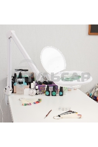 Лупа на струбцине Rexant, круглая, 5D, с подсветкой 96 LED, теплый и холодный свет, белая