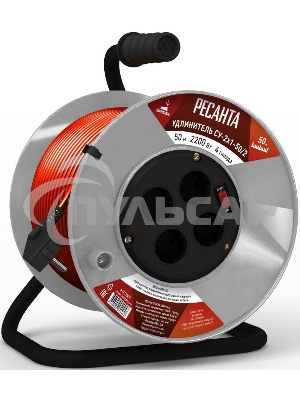 Удлинитель силовой Ресанта СУ-2х1-50/2 (61/118/5) 2x1.0кв.мм 4розет. 40м ПВС катушка оранжевый