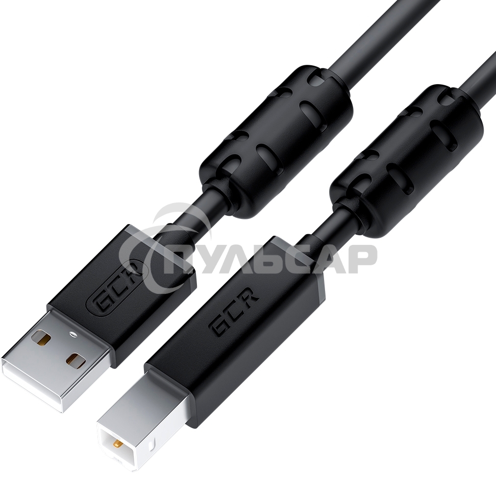Кабель GCR PROF 2.0m USB 2.0, AM/BM, черный, ферритовые кольца, 28/24 AWG, экран, армированный, морозостойкий, GCR-52423
