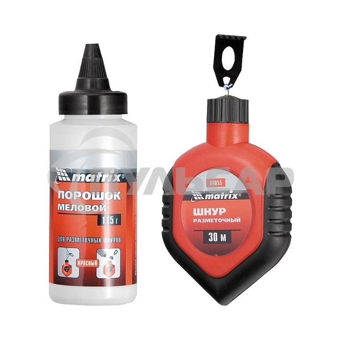 Шнур Matrix разметочный в пластмассовом обрезиненном корпусе + порошок красный