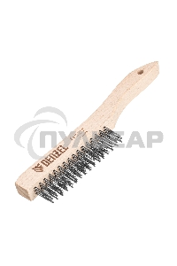 Щетка зачистная Denzel 3-х рядная, прямая проволока из нержавеющей стали с деревянной ручкой, EFP