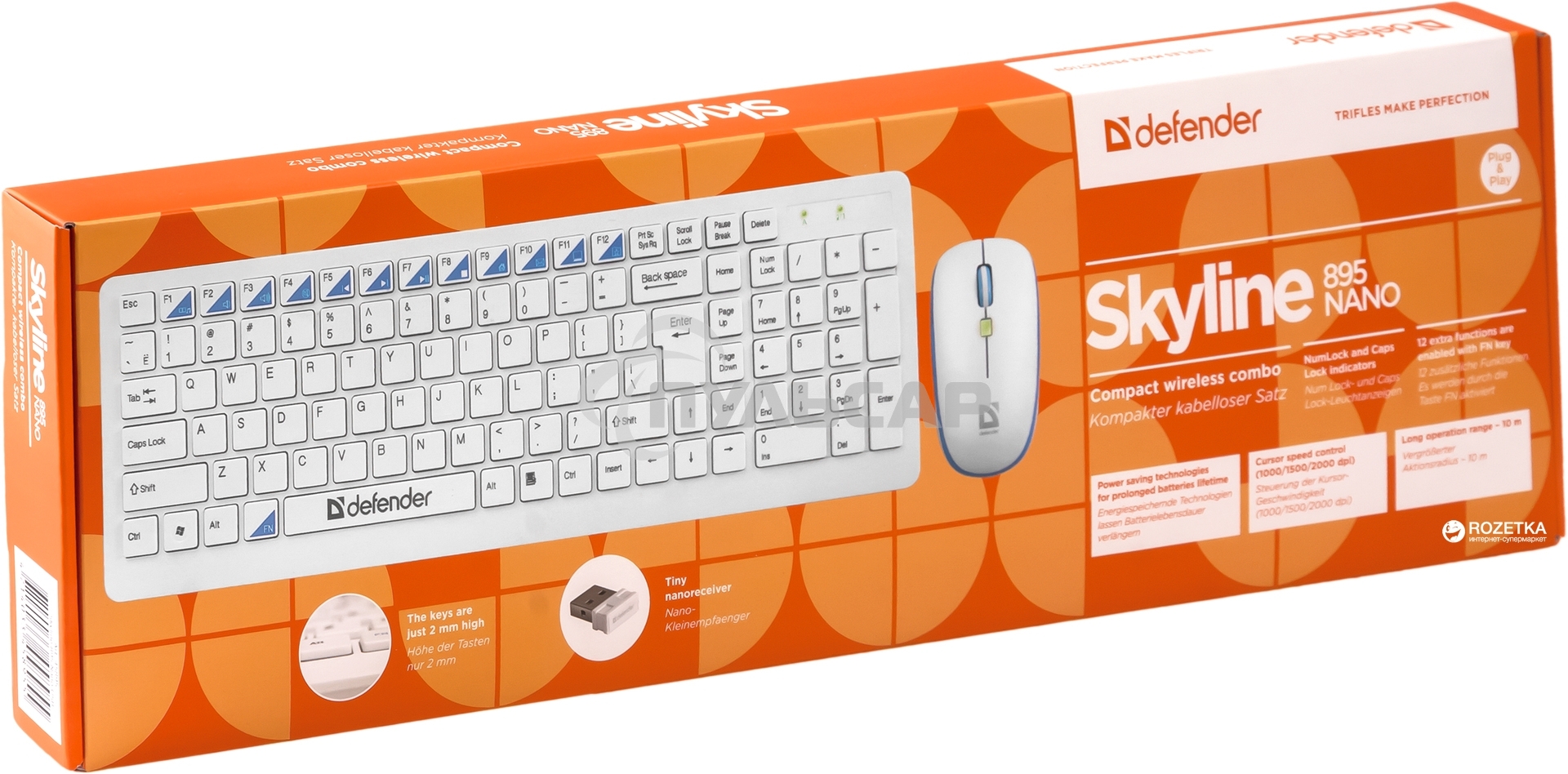 Комплект клавиатура + мышь Defender Skyline 895 Nano W (белый) Кл:104, 1000/1500/2000dpi