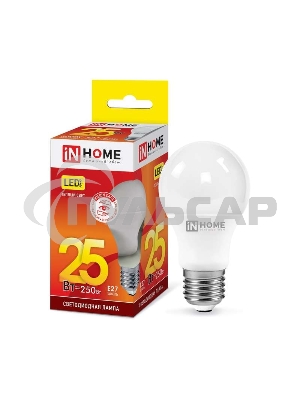 Лампа светодиодная IN HOME LED-A65-VC 25Вт 230В Е27 3000К 2250Лм 4690612024066