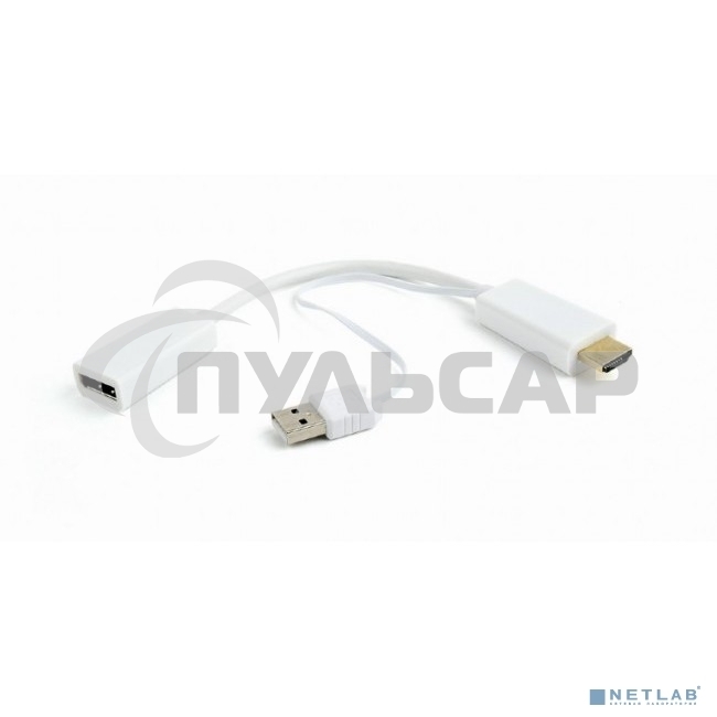 Конвертер HDMI->DisplayPort, Cablexpert DSC-HDMI-DP-W, HD19M+USBxHD20F, белый