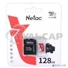 Флеш карта Netac P500 ECO 128Gb MicroSDXC U1/C10 up to 80Mb/s, retail pack with SD Adapter