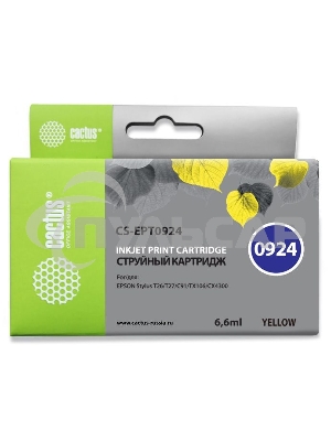 Картридж струйный Cactus CS-EPT0924 (T0924) желтый (6,6 мл) для Epson Stylus C91/ CX4300/ T26/T27/TX106/TX109