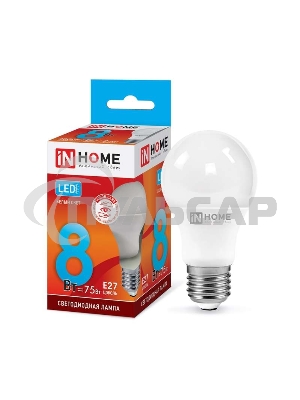 Лампа светодиодная LED-A60-VC 8Вт 230В E27 4000К 720Лм IN HOME 4690612024028
