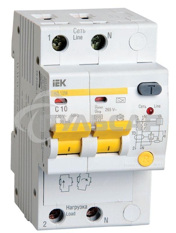 Выключатель автоматический дифференциального тока Iek MAD12-2-010-C-030 АД12М 2Р С10 30мА ИЭК