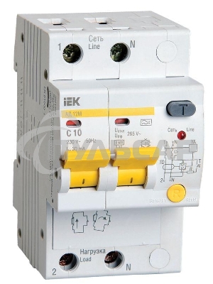 Выключатель автоматический дифференциального тока Iek MAD12-2-010-C-030 АД12М 2Р С10 30мА ИЭК