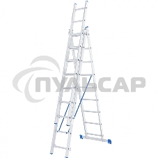 Лестница Сибртех, 3 х 9 ступеней, алюминиевая, трехсекционная, 97819
