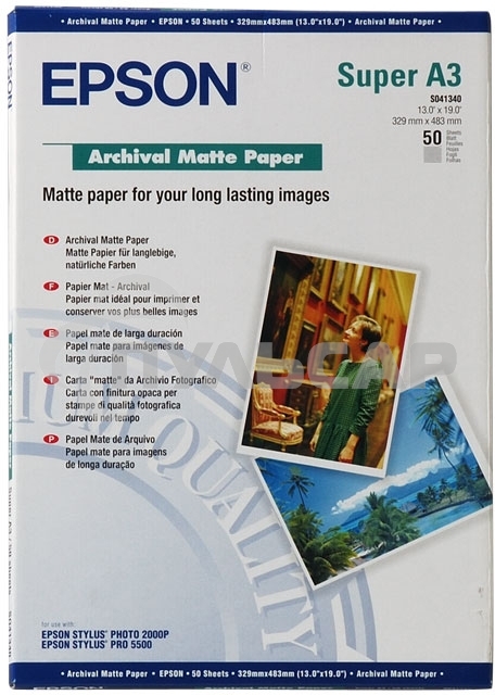 Фотобумага EPSON Архивная Матовая, 192г/м2, A3+(32,9X48,3)/50л.