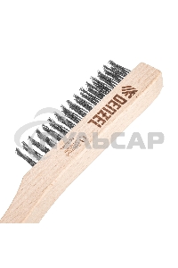 Щетка зачистная Denzel 3-х рядная, прямая проволока из нержавеющей стали с деревянной ручкой, EFP