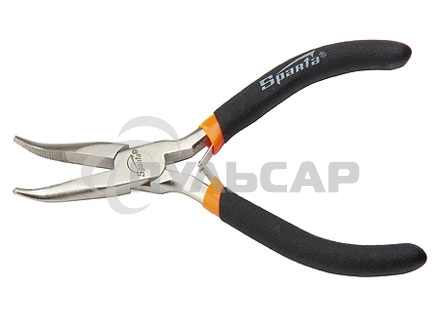 Длинногубцы Mini, 130 мм, никелированные, изогнутые, авторазжим Sparta